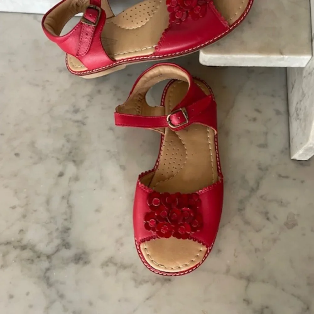 PIOLITO FLORICIENTA Sandals Red Floral Petal Applique Girl Size 1